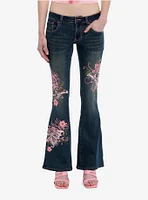 Pink Butterfly Rhinestone Flare Denim Pants