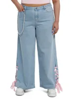 Sweet Society Pink Ribbon Heart Wide Leg Jeans Plus