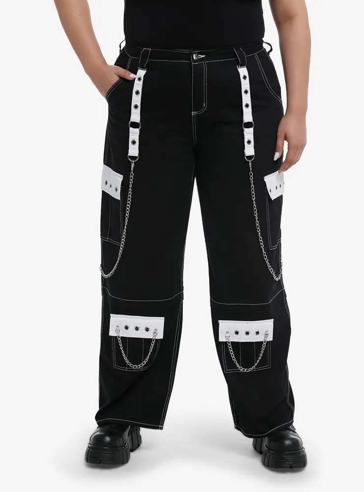 Hot Topic Black & White Grommet Chain Carpenter Pants Plus