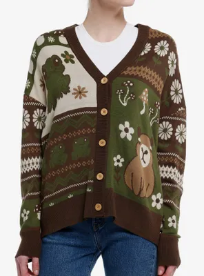 Thorn & Fable Forest Capybara Frog Girls Cardigan