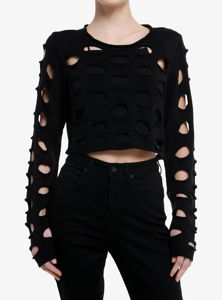 Hot Topic Cosmic Aura Black Cutout Girls Crop Sweater
