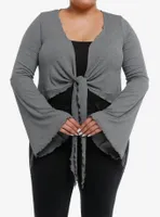 Cosmic Aura Grey Ribbed Girls Crop Bell Sleeve Shrug Plus