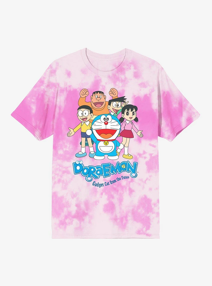 Doraemon Group Pink Tie-Dye T-Shirt