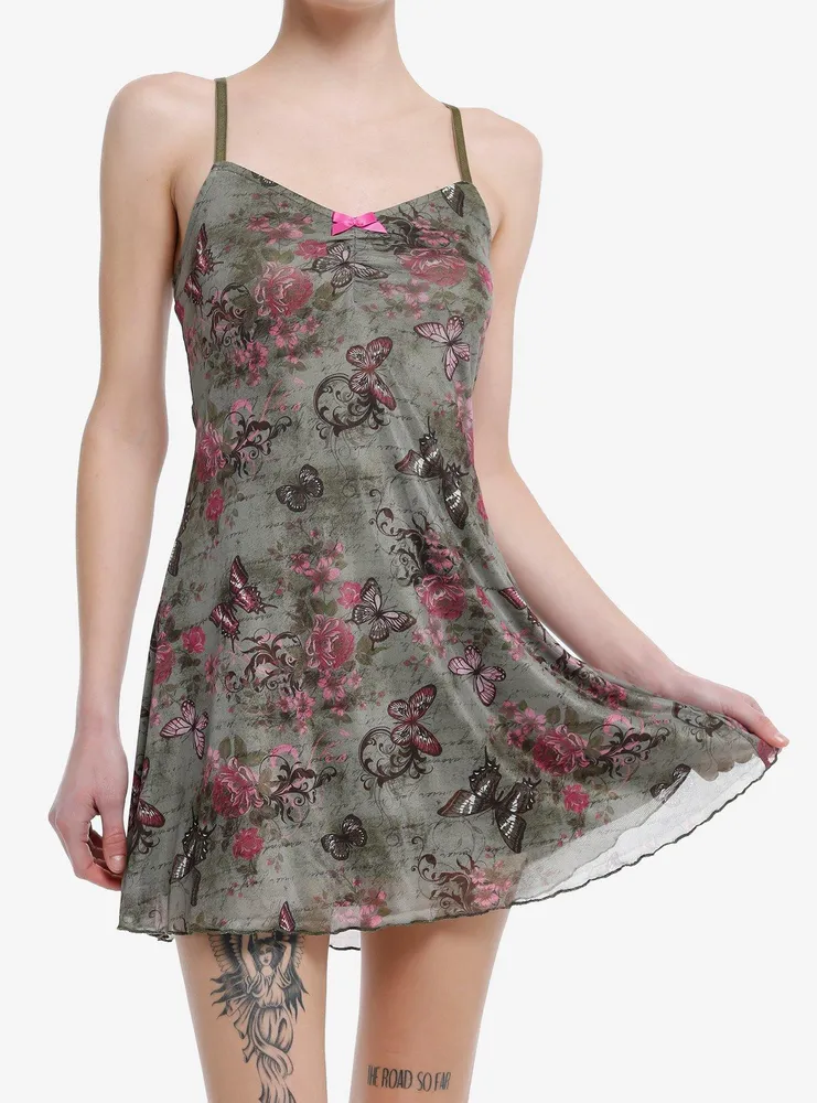 Butterfly Lace Slip Dress