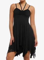 Black Tiered Ruched Halter Dress