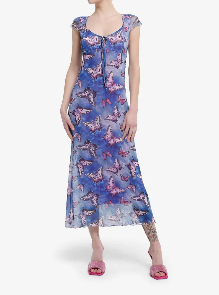 Sweet Society® Blue Butterfly Mesh Midi Dress