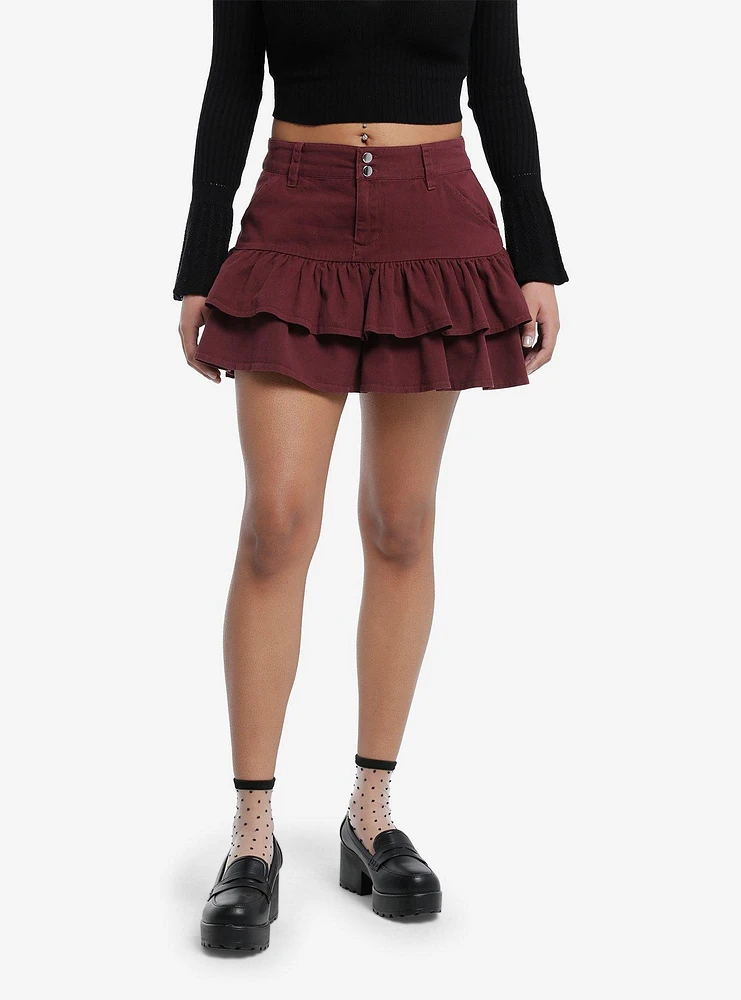 Burgundy Tiered Ruffle Skirt