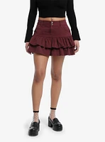 Burgundy Tiered Ruffle Skirt