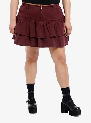 Burgundy Tiered Ruffle Skirt Plus