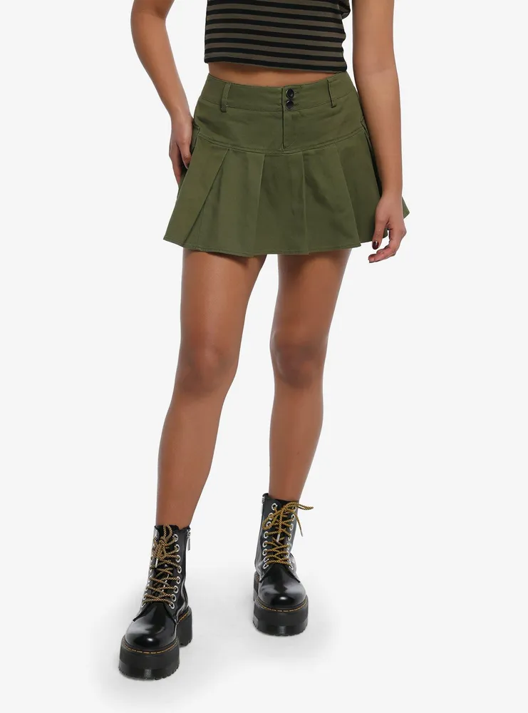 Green Cargo Pleated Skirt