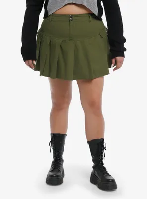 Green Cargo Pleated Skirt Plus