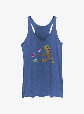 Marvel Guardians Of The Galaxy Groot And Birds Girls Raw Edge Tank
