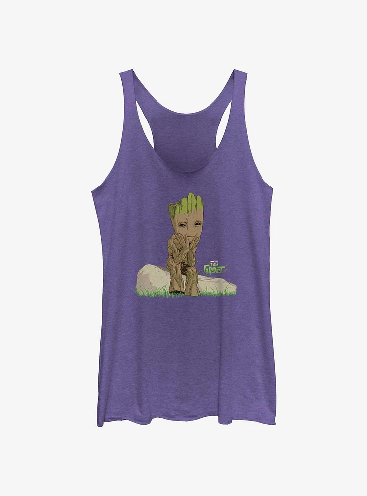 Marvel Guardians Of The Galaxy Groot Thinking Girls Raw Edge Tank