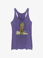 Marvel Guardians Of The Galaxy Groot Thinking Girls Raw Edge Tank