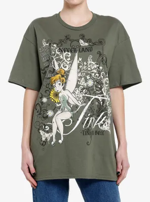 Disney Peter Pan Tinker Bell Green Wash Girls Oversized T-Shirt