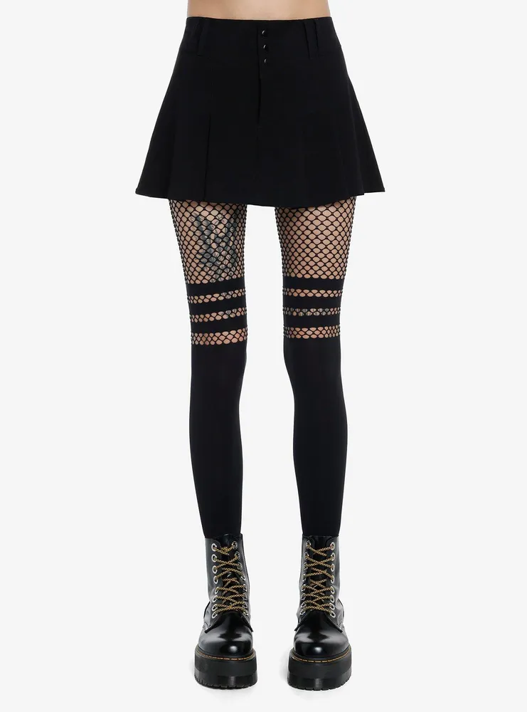 Hot Topic Faux Thigh High Stripes & Fishnet Tights