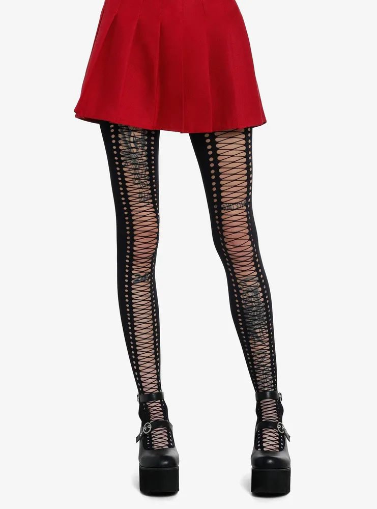 Hot Topic Leg Avenue Black Faux Lace-Up Tights