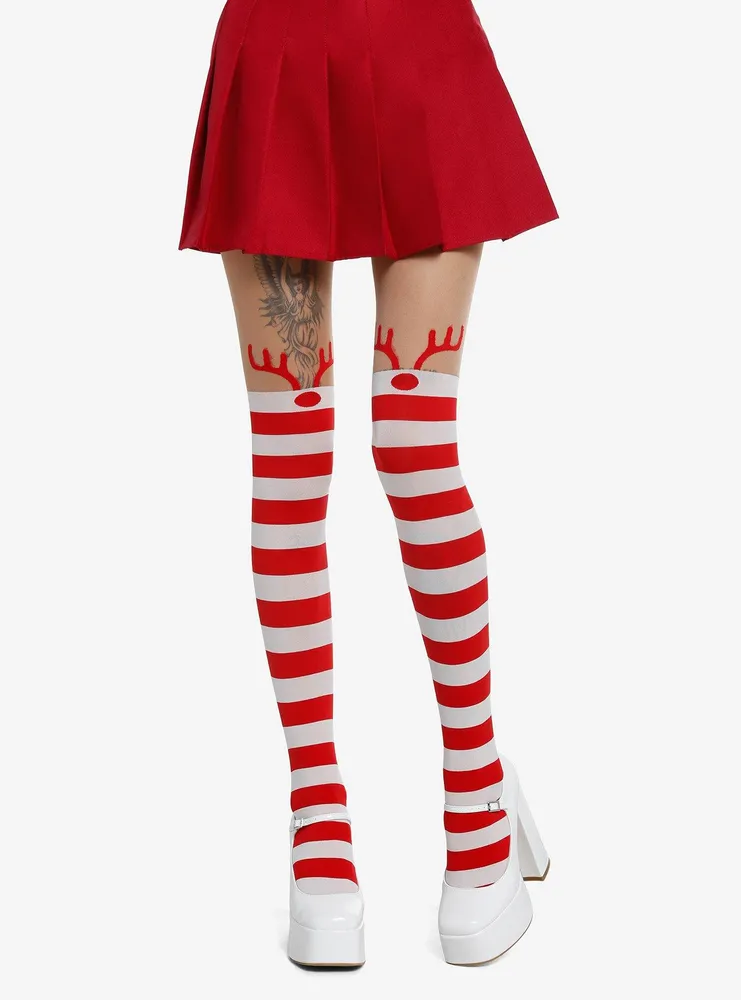 Hot Topic Leg Avenue Reindeer Red & White Stripe Tights