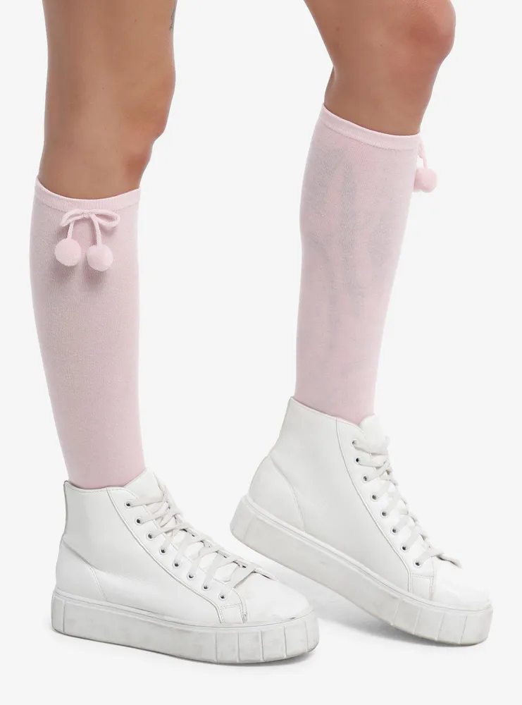 Pink Pom Knee-High Socks