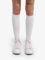 White Lettuce Hem Knee-High Socks