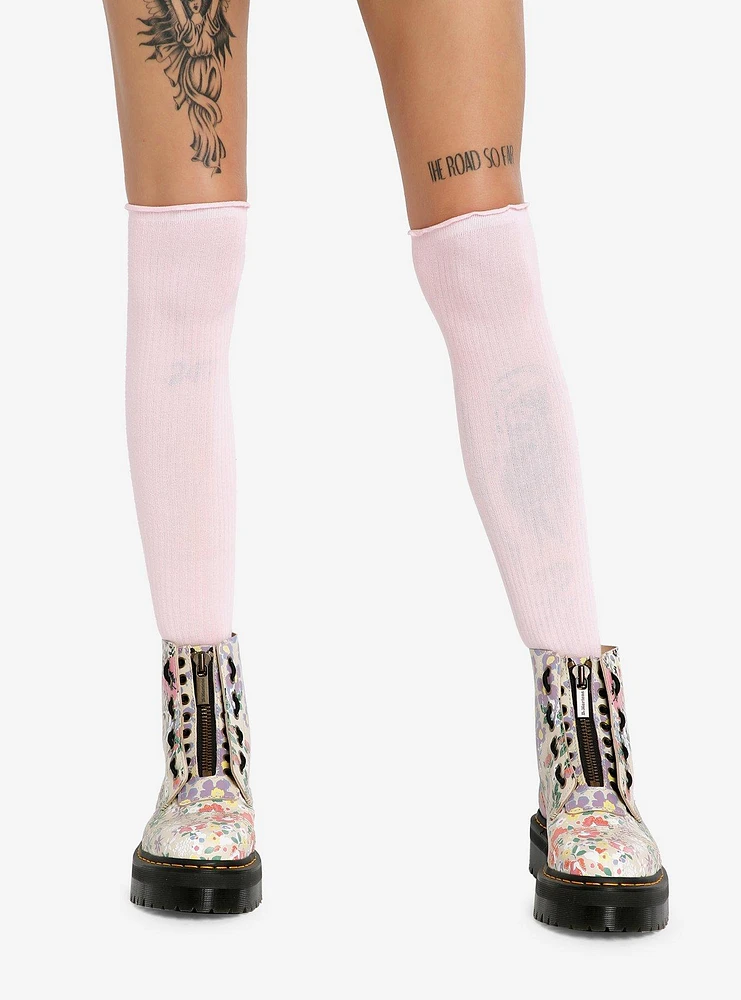 Pink Ribbed Knee-High Socks