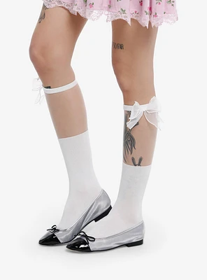 White Sheer Bow Knee-High Socks