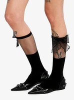 Black Mesh Bow Knee-High Socks