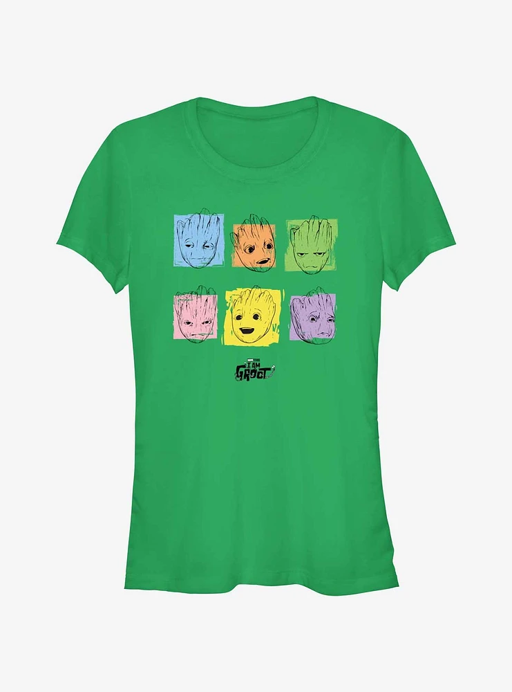 Marvel Guardians Of The Galaxy I Am Groot Colors Faces Girls T-Shirt