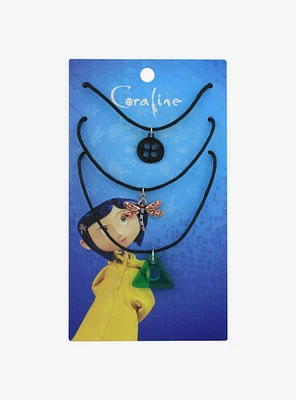 Coraline Button Dragonfly & Stone Necklace Set