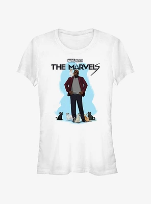 Marvel The Marvels Nick Fury Cat Attack Girls T-Shirt