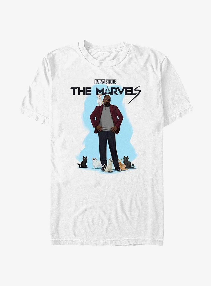 Marvel The Marvels Nick Fury Cat Attack T-Shirt