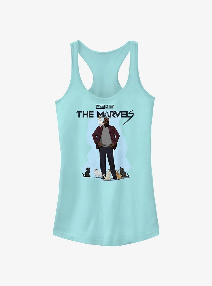 Marvel The Marvels Nick Fury Cat Attack Girls Tank