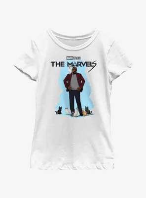 Marvel The Marvels Nick Fury Cat Attack Youth Girls T-Shirt