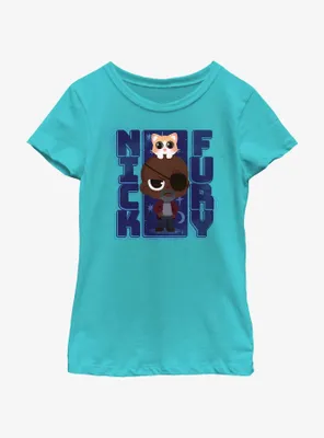 Marvel The Marvels Chibi Nick Fury Youth Girls T-Shirt