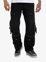 Black Zipper Cargo Strappy Pants