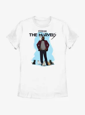 Marvel The Marvels Nick Fury Cat Attack Womens T-Shirt