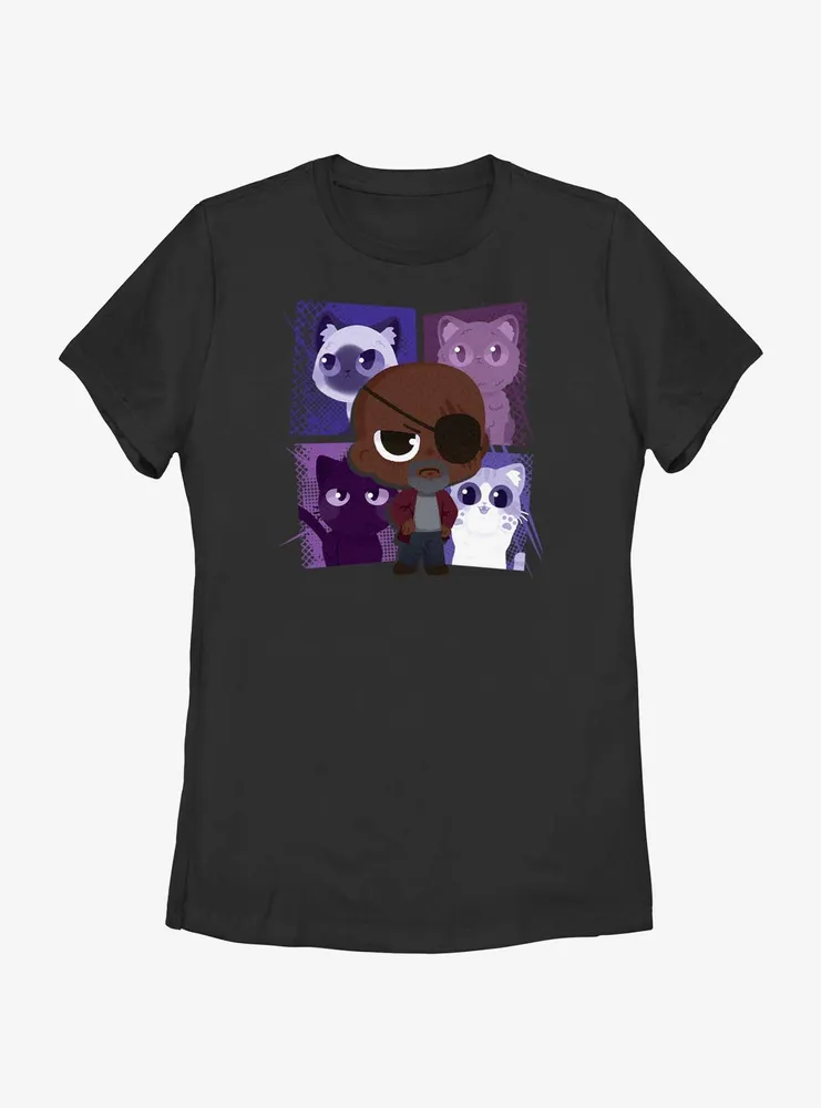 Marvel The Marvels Nick Fury and His Flerkens Womens T-Shirt