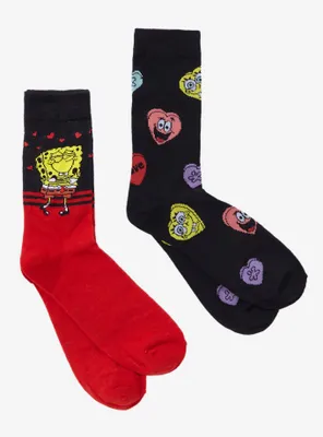 SpongeBob SquarePants Valentine's Day Hearts Crew Socks 2 Pair