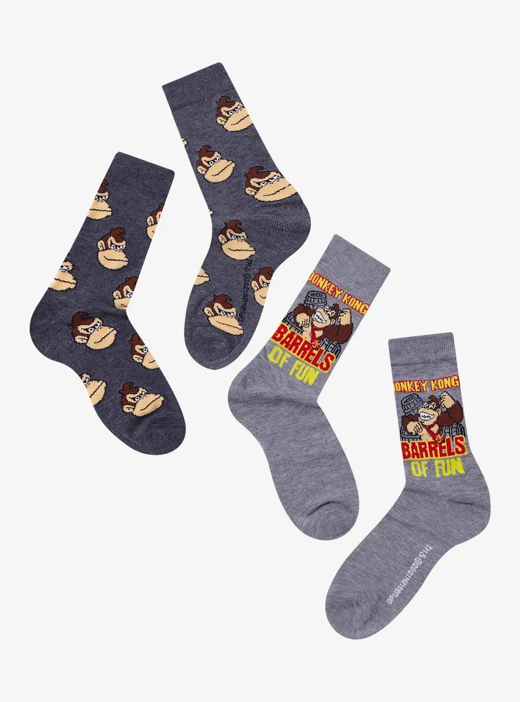 Donkey Kong Barrels Of Fun Crew Socks 2 Pair