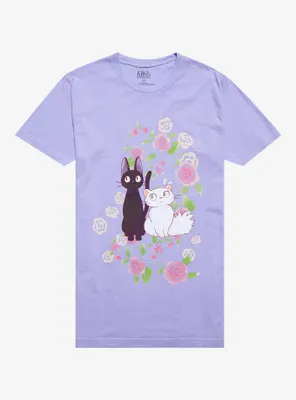 Studio Ghibli Kiki's Delivery Service Jiji Flowers Boyfriend Fit Girls T-Shirt