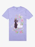 Studio Ghibli Kiki's Delivery Service Jiji Flowers Boyfriend Fit Girls T-Shirt