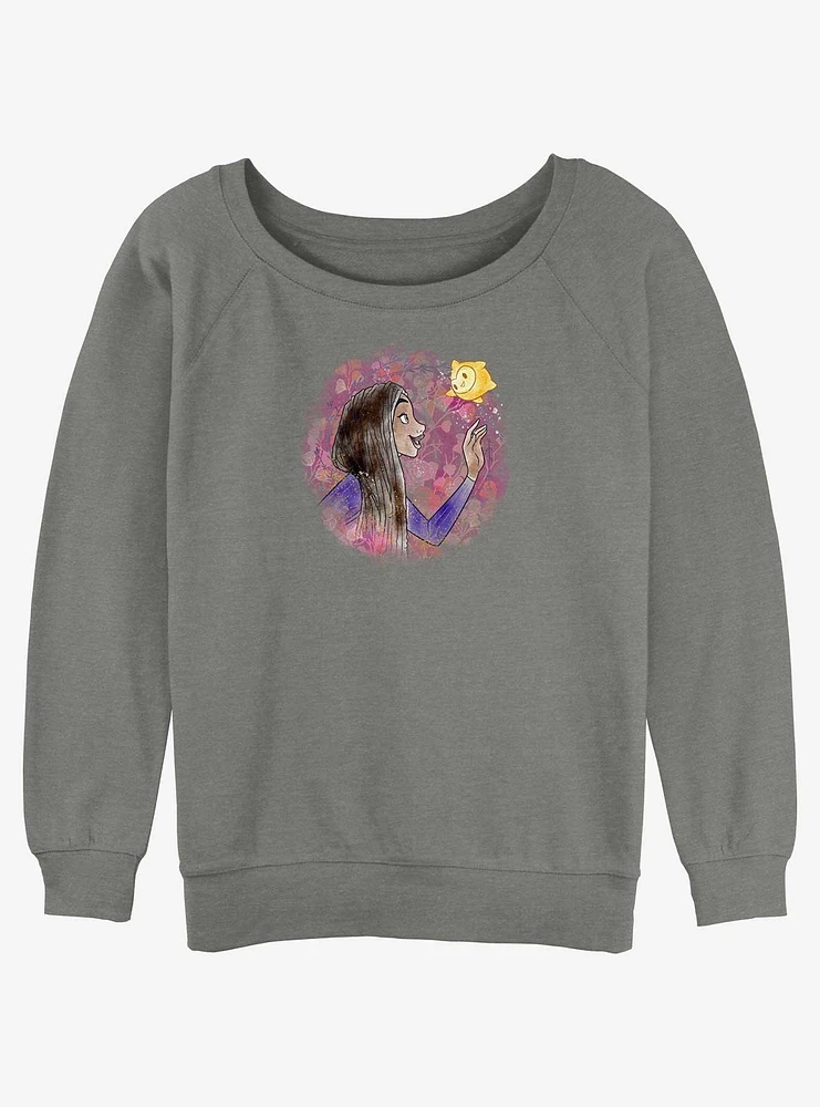 Disney Wish Asha and Star Watercolor Girls Slouchy Sweatshirt