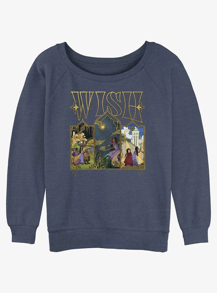 Disney Wish Triptych Art Girls Slouchy Sweatshirt