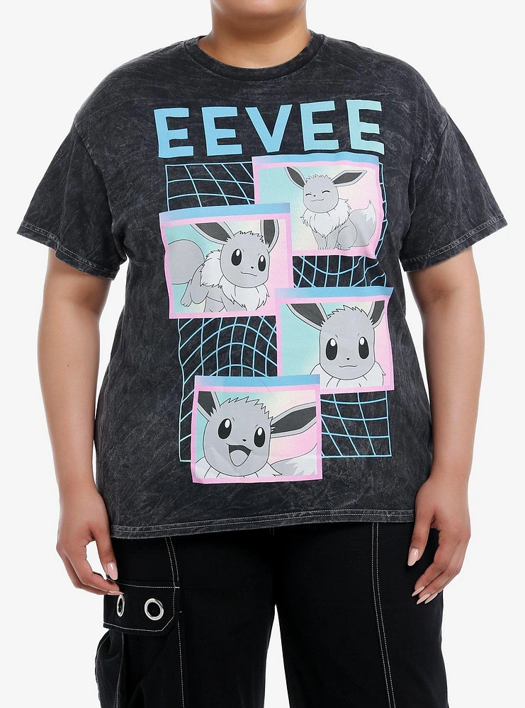 Pokemon Eevee Pastel Grid Wash Boyfriend Fit Girls T-Shirt