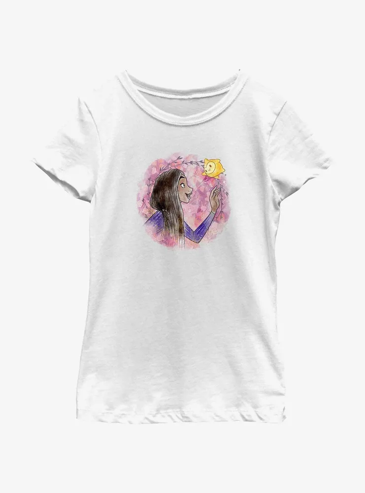 Disney Wish Asha and Star Watercolor Youth Girls T-Shirt