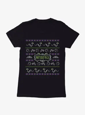 Beetlejuice Ugly Christmas Sweater Pattern Womens T-Shirt