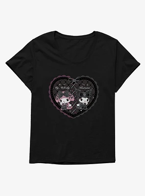 My Melody & Kuromi Black Lacey Heart Girls T-Shirt Plus