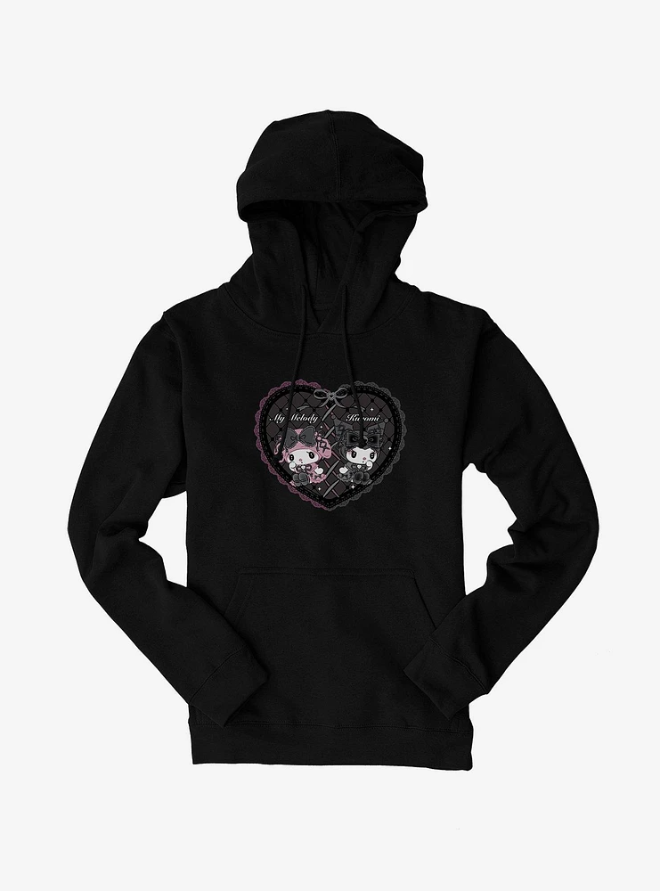 My Melody & Kuromi Black Lacey Heart Hoodie