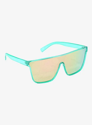 Teal Mirror Shield Sunglasses