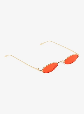 Narrow Red Oval Sunglasses
